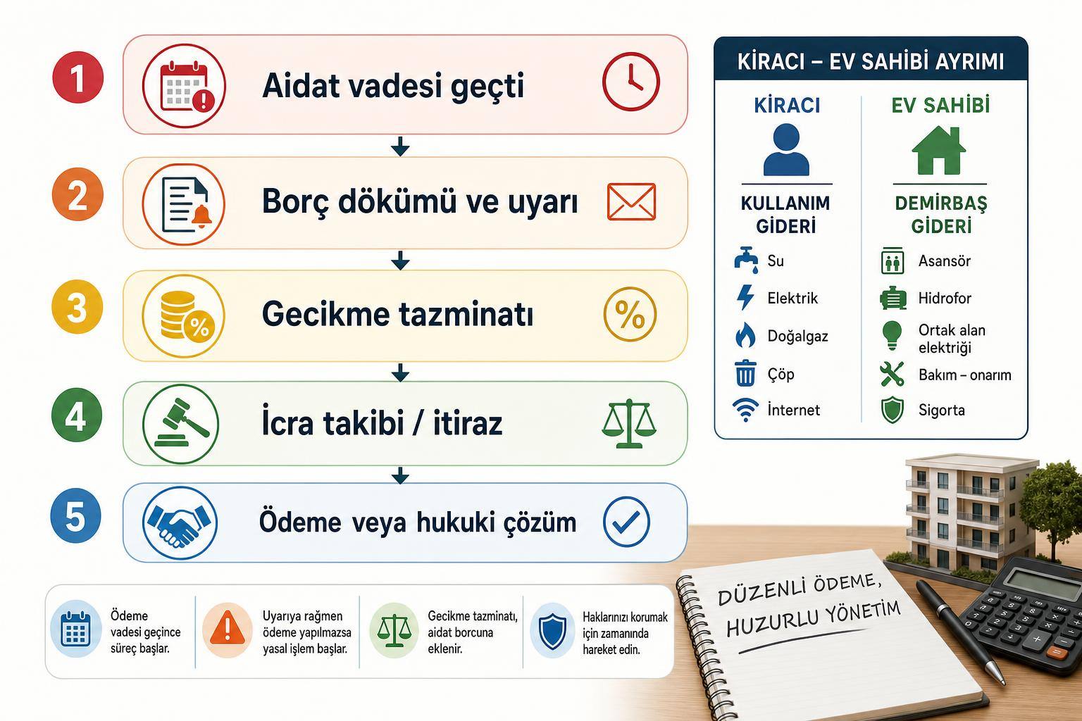 Apartman Aidatı Ödenmezse Ne Olur? Gecikme, İcra ve Kiracı-Ev Sahibi Sorumluluğu 2 apartman aidatı ödenmezse ne olur hakkında görsel özet