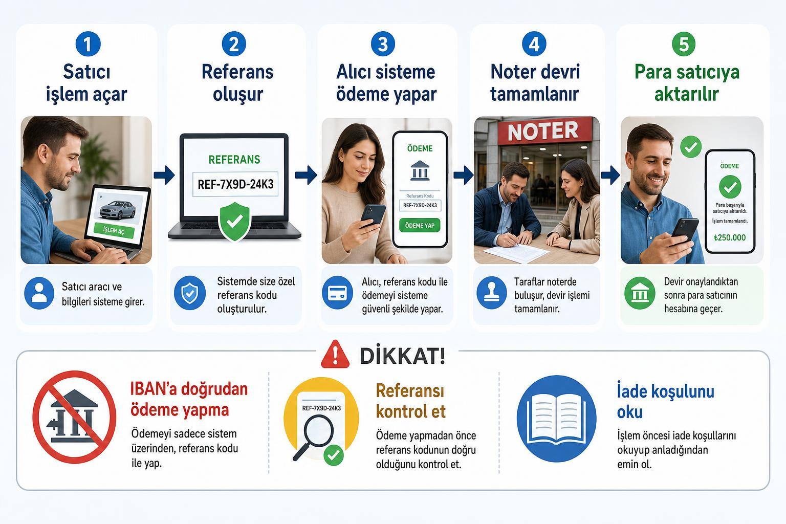 araç satışında güvenli ödeme sistemi nasıl kullanılır hakkında görsel özet
