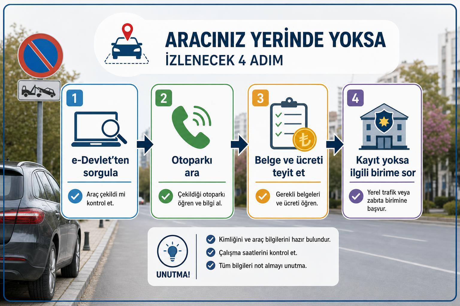 Aracım Çekildi, Nereye Götürüldü? Otopark Sorgulama, Ceza ve Teslim Alma Rehberi 2 aracım çekildi nereye götürüldü hakkında görsel özet
