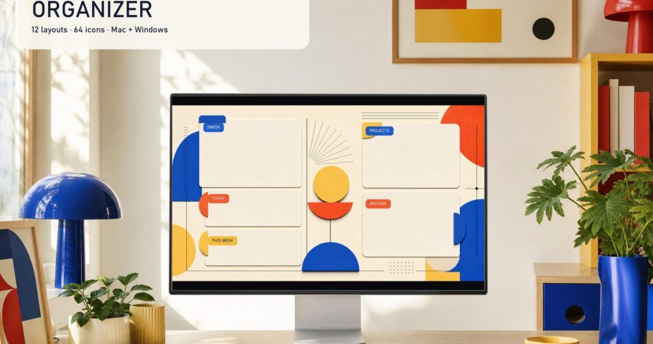 Bilgisayar klasörlerini gruplamak için Bauhaus masaüstü düzenleyici duvar kâğıdı