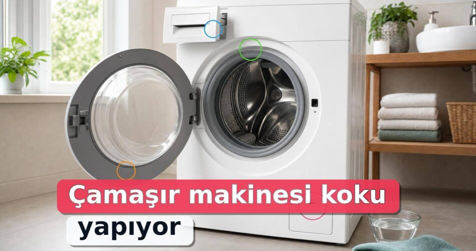 Çamaşır Makinesi Koku Yapıyor: Lastik, Filtre, Deterjan Gözü ve Kazan Temizliği Rehberi 1 Açık kapaklı çamaşır makinesinde lastik, deterjan gözü, filtre kapağı ve kazan kontrol ediliyor.