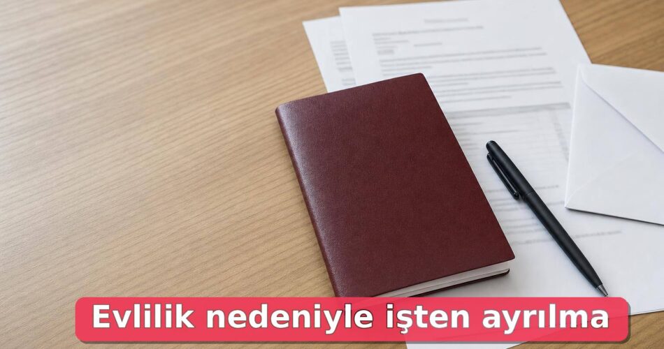 Evlilik Nedeniyle İşten Ayrılma Tazminatı Nasıl Alınır? Süre, Dilekçe ve Hak Kaybı Kontrolü 1 Evlilik cüzdanı benzeri belge, fesih dilekçesi ve bordro evraklarının bulunduğu çalışma masası