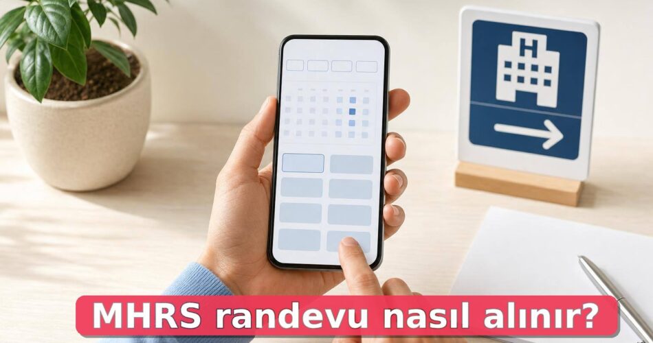 Telefonda hastane randevusu alma sürecini temsil eden yazısız masaüstü sahnesi