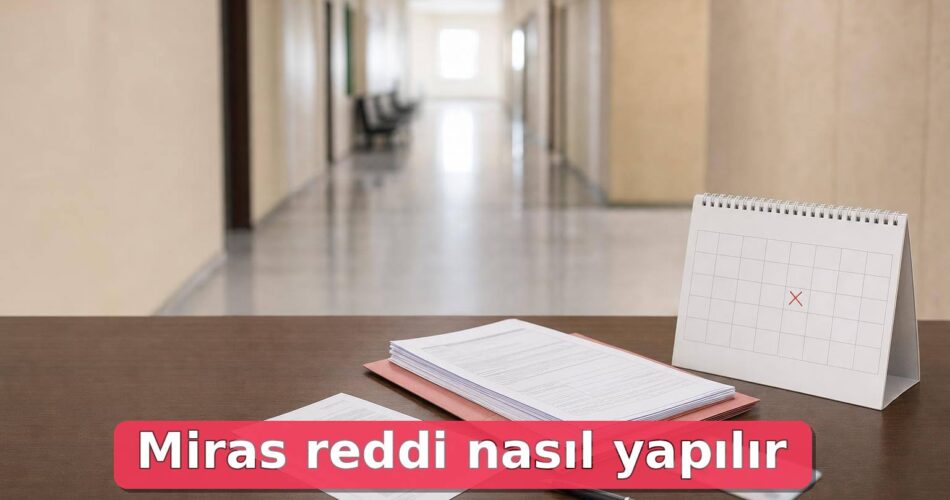 Mirasın Reddi Nasıl Yapılır? Süre, Sulh Hukuk Mahkemesi ve Borçlu Miras Kontrolü 1 Adliye masasında miras reddi başvuru dosyası ve işaretli takvim.