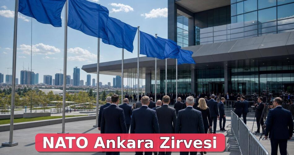 Ankara’da zirve alanına giriş yapan delegasyonlar ve güvenlik bariyerleri