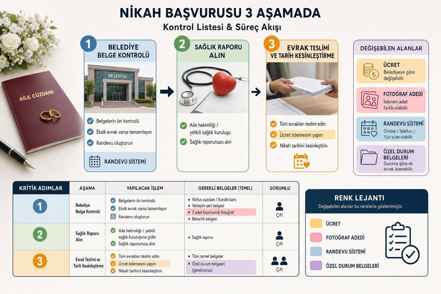 Nikah Başvurusu Nasıl Yapılır? Belediye Randevusu, Gerekli Belgeler ve Sağlık Raporu 2 nikah başvurusu hakkında görsel özet