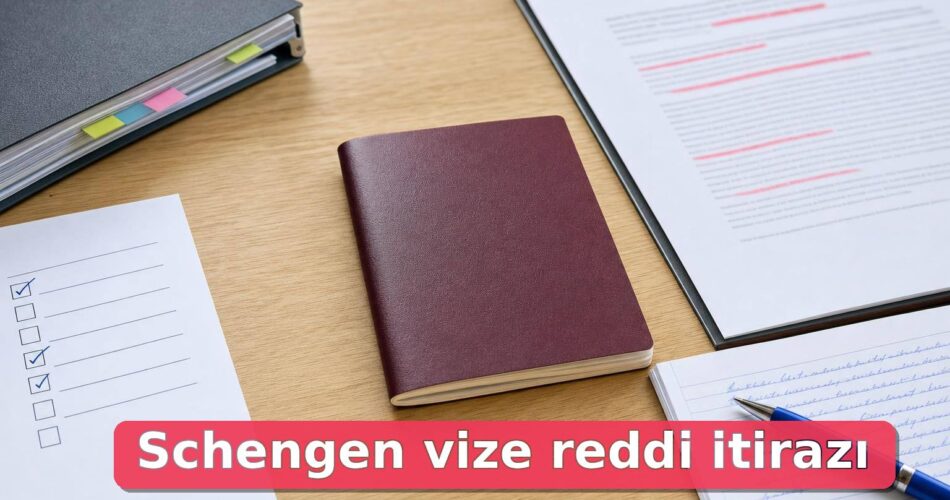 Pasaport, vize ret mektubu ve itiraz dilekçesi hazırlığı yapılan düzenli masa.