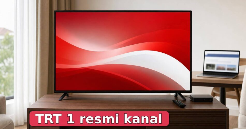 TRT 1 Nedir? Resmi Kanal Bilgisi, Yayın Yapısı ve İzleme Seçenekleri 1 Televizyon, kumanda, uydu alıcısı ve dizüstü bilgisayarla TRT 1 izleme seçeneklerini temsil eden sade oturma odası sahnesi.