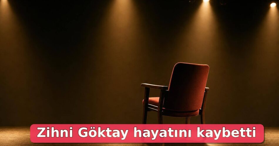 Boş tiyatro sahnesinde spot ışıkları altında tek bir sahne koltuğu.
