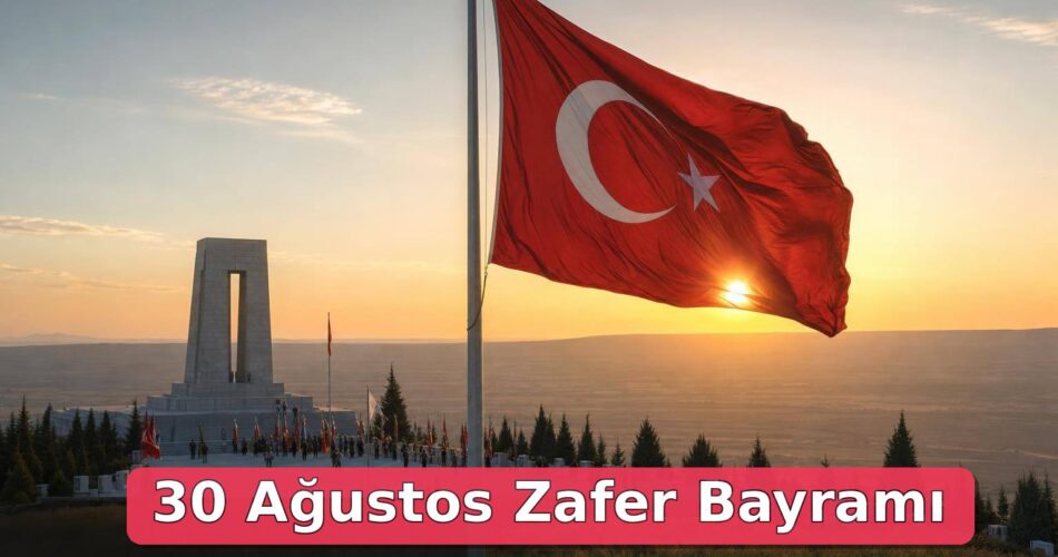 30 Ağustos Zafer Bayramı Nedir? Büyük Taarruz ve Başkomutanlık Meydan Muharebesi 1 Gün doğumunda Dumlupınar anıt alanı ve ön planda dalgalanan Türk bayrağı