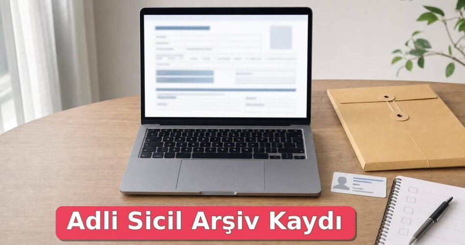 Adli Sicil Arşiv Kaydı Nasıl Silinir? Silinme Şartları, Başvuru ve e-Devlet Kontrolü 1 Adli sicil arşiv kaydı silme başvurusu için dizüstü bilgisayar ve belge dosyası bulunan masa