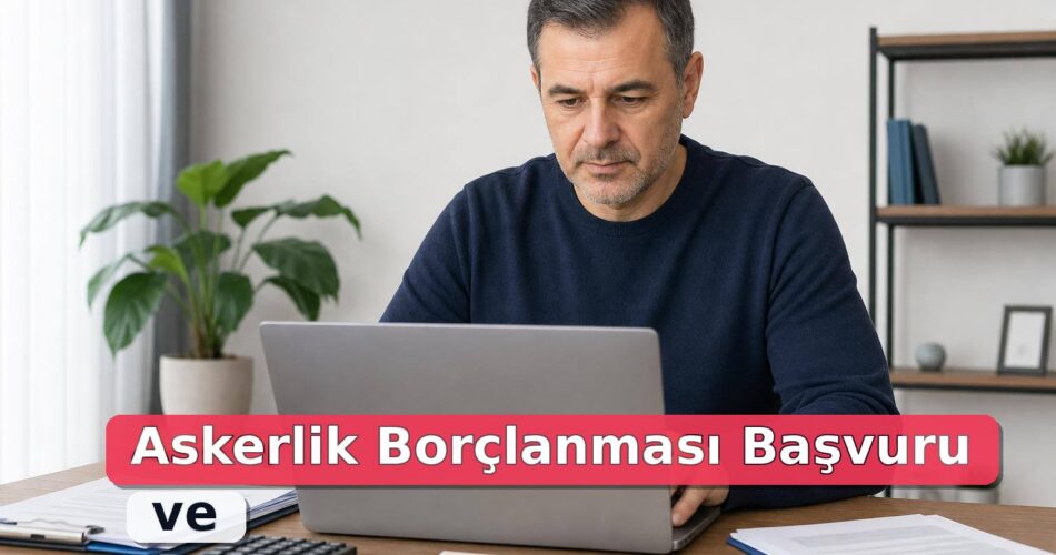 Dizüstü bilgisayarda askerlik borçlanması başvurusunu ve prim hesabını inceleyen kişi