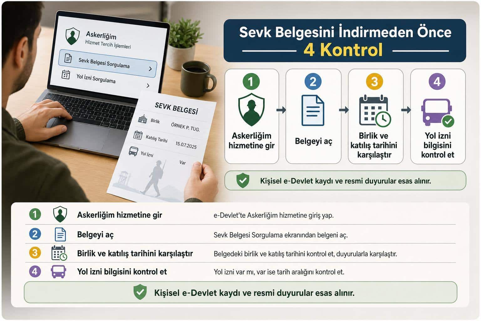 Askerlik Sevk Belgesi Nasıl Alınır? e-Devlet Belge Alma, Katılacağı Birlik ve Yol İzni Kontrolü 2 askerlik sevk belgesi nasıl alınır hakkında görsel özet