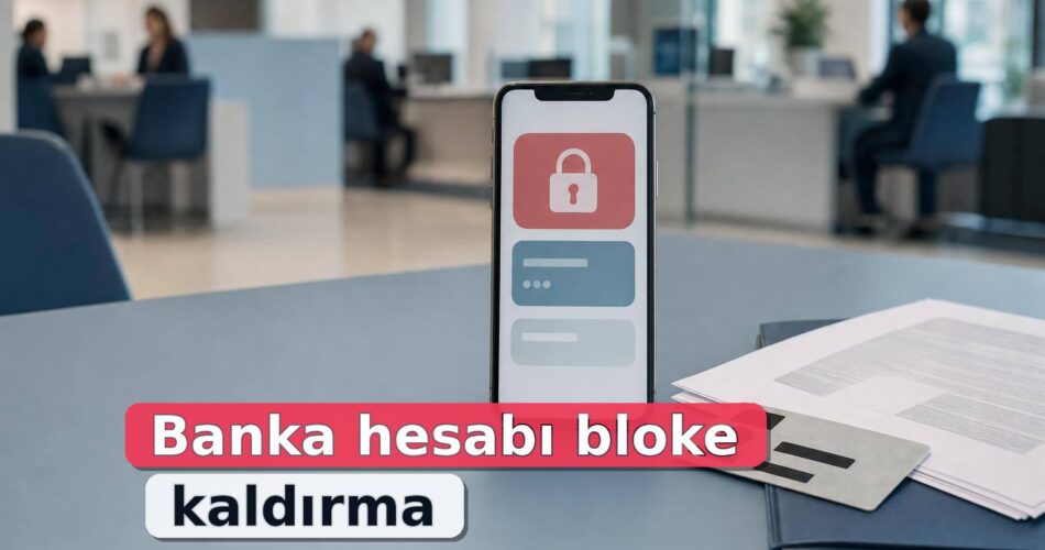 Banka Hesabı Bloke Kaldırma Nasıl Yapılır? e-Haciz, MASAK, Mahkeme ve Banka Süreci 1 Banka şubesindeki masada bloke uyarısı görünen akıllı telefon ve resmi evraklar