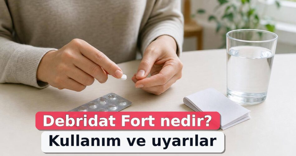 Debridat Fort Nedir? Kullanımı, Aç veya Tok Alınması ve Uyarılar 1 Debridat Fort kullanımı için su, tablet ve prospektüsün bulunduğu sade sağlık fotoğrafı