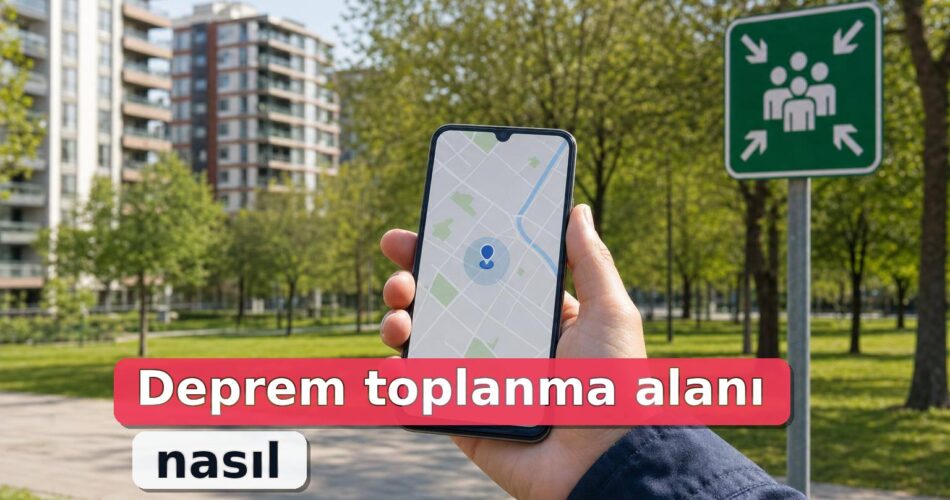 Deprem Toplanma Alanı Nasıl Öğrenilir? e-Devlet ve AFAD ile En Yakın Alanı Bulma 1 Apartman sakini telefonundan deprem toplanma alanı sorgularken arka planda şehir parkı