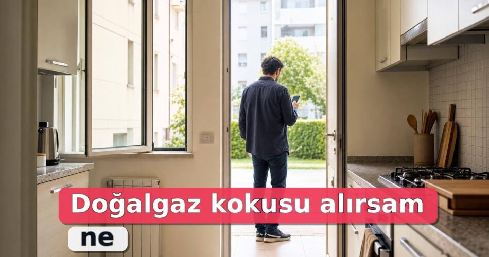 Doğalgaz Kokusu Alırsam Ne Yapmalıyım? İlk Dakikada Yapılacaklar ve 187 Acil Rehberi 1 Doğalgaz kokusu alan kişi, mutfaktan çıkıp telefonu güvenli alanda kullanıyor