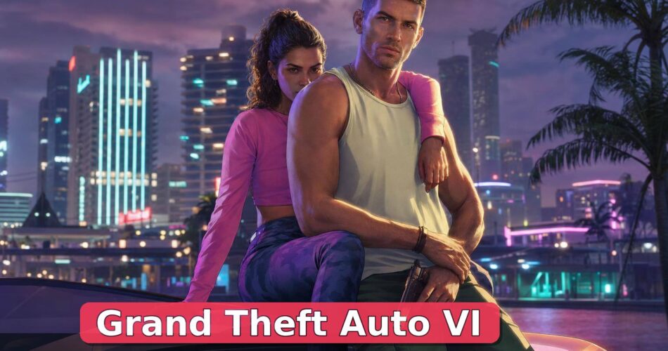 Grand Theft Auto VI tanıtım karesinde Jason ve Lucia neon ışıklı Vice City atmosferinde