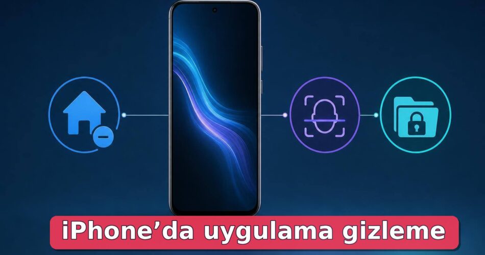 iPhone’da Uygulama Gizleme Nasıl Yapılır? Ana Ekrandan Kaldırma, Kilitleme ve Gizli Klasör Rehberi 1 iPhone’da uygulama gizleme yöntemlerini gösteren üç aşamalı karar infografiği