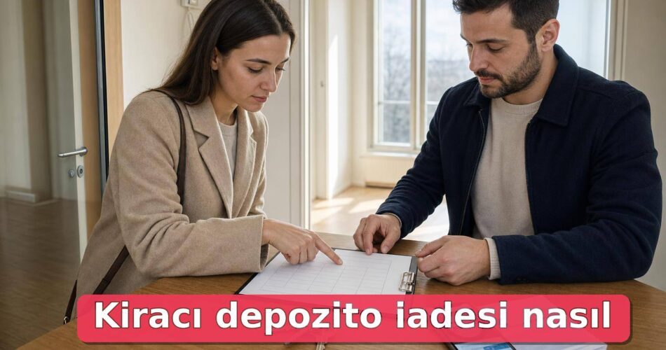 Kiracı ve ev sahibi, anahtar teslimi sırasında depozito iadesi belgelerini kontrol ediyor
