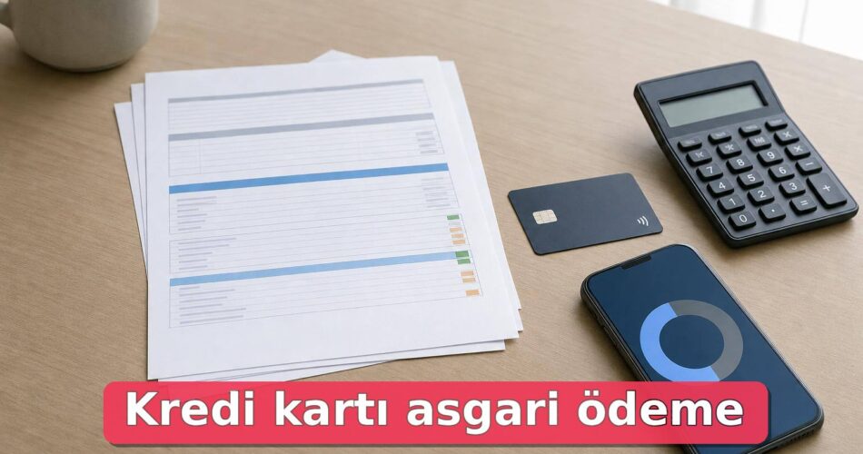 Kredi Kartı Asgari Ödeme Yapılırsa Ne Olur? Faiz, Limit ve Borç Döngüsü Rehberi 1 Asgari ödeme sonrası kalan kredi kartı borcunu ve kullanılabilir limiti gösteren masa üstü finans düzeni