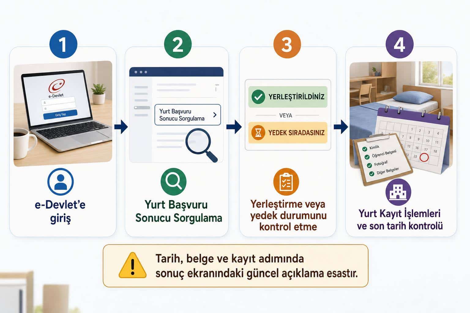 KYK Yurt Sonuçları Nasıl Öğrenilir? e-Devlet Sonuç Ekranı, Yedek Liste ve Kayıt Kontrolü 2 KYK yurt sonuçları nasıl öğrenilir hakkında görsel özet