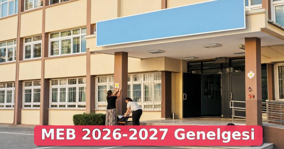 MEB’in 2026-2027 Eğitim Öğretim Yılı Genelgesi Yayımlandı 1 Yeni eğitim yılı öncesinde bir devlet okulunun girişinde hazırlık yapan öğretmenler
