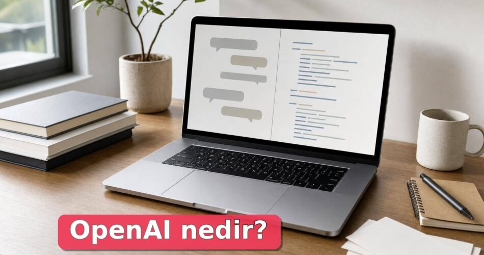 OpenAI Nedir? ChatGPT ve Yapay Zeka Modelleri Arasındaki Farklar 1 Dizüstü bilgisayar ve notlarla OpenAI, ChatGPT, model ve API ilişkisini anlatan çalışma masası