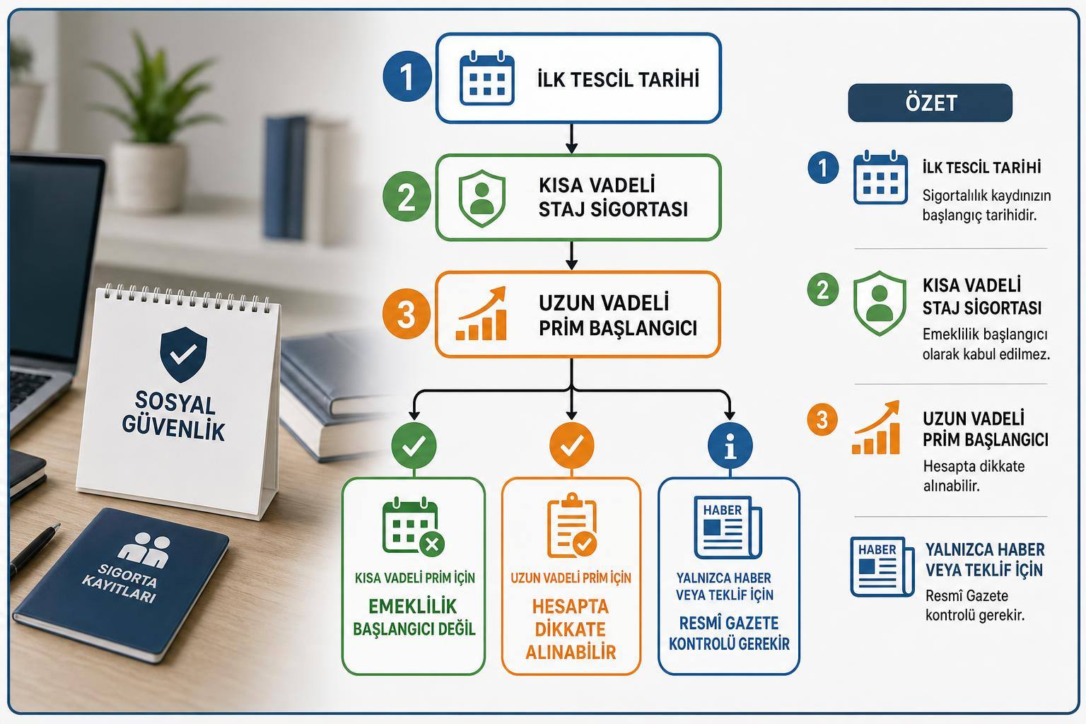 Staj Sigortası Emekliliğe Sayılır mı? İlk İşe Giriş, Prim ve EYT Karışıklığı 2 staj sigortası emekliliğe sayılır mı hakkında görsel özet