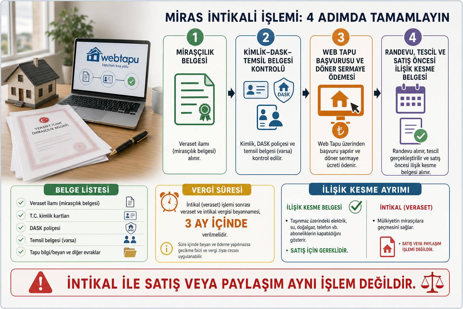 Tapu İntikal İşlemi Nasıl Yapılır? Miras Kalan Ev veya Arsa İçin Veraset, Başvuru ve Harç Rehberi 2 tapu intikal işlemi nasıl yapılır hakkında görsel özet