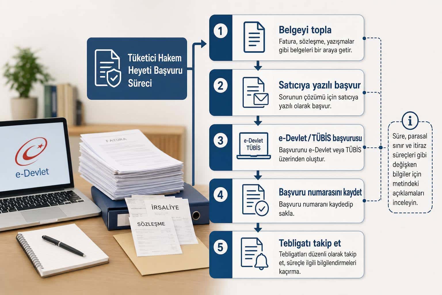 Tüketici Hakem Heyeti Başvurusu Nasıl Yapılır? e-Devlet, Dilekçe, Belgeler ve Süreç 2 e-Devlet Tüketici Hakem Heyeti hakkında görsel özet