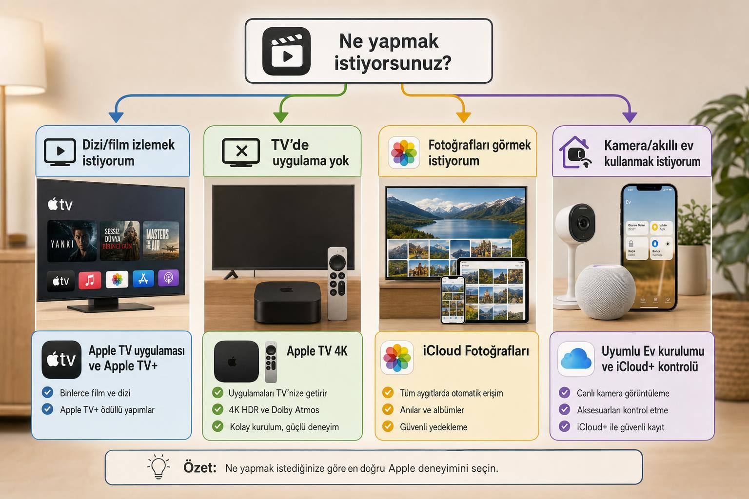 Apple TV Türkiye’de Nasıl Kullanılır? iCloud+ Aboneliğiyle Gelen Özellikler 2 apple tv hakkında görsel özet