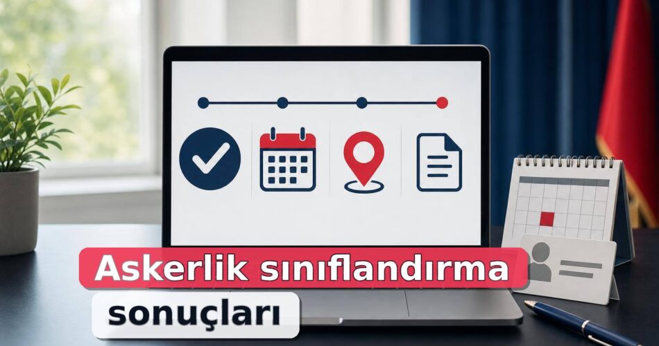 Askerlik Sınıflandırma Sonuçları Nasıl Öğrenilir? e-Devlet Sınıf, Birlik ve Celp Dönemi Kontrolü 1 Dizüstü bilgisayarda askerlik sınıflandırma sonucu kontrolünü simgeleyen sade e-Devlet rehberi sahnesi
