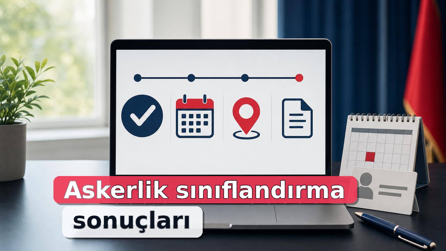 Dizüstü bilgisayarda askerlik sınıflandırma sonucu kontrolünü simgeleyen sade e-Devlet rehberi sahnesi