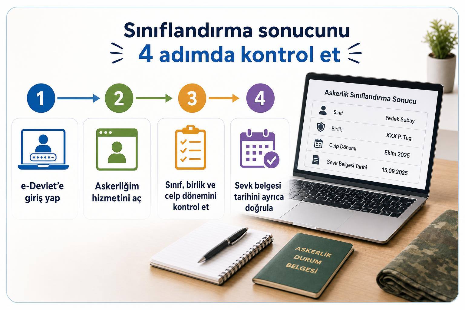 Askerlik Sınıflandırma Sonuçları Nasıl Öğrenilir? e-Devlet Sınıf, Birlik ve Celp Dönemi Kontrolü 2 askerlik sınıflandırma sonuçları nasıl öğrenilir hakkında görsel özet