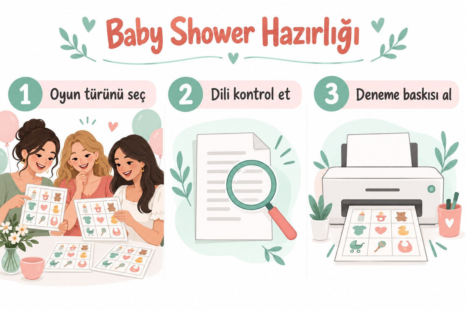 Baby Shower Oyunları: Bingo ve Küçük Gruplar İçin Etkinlik Planı 2 Baby Shower Oyunları: Bingo ve Küçük Gruplar İçin Etkinlik Planı için kontrol adımları