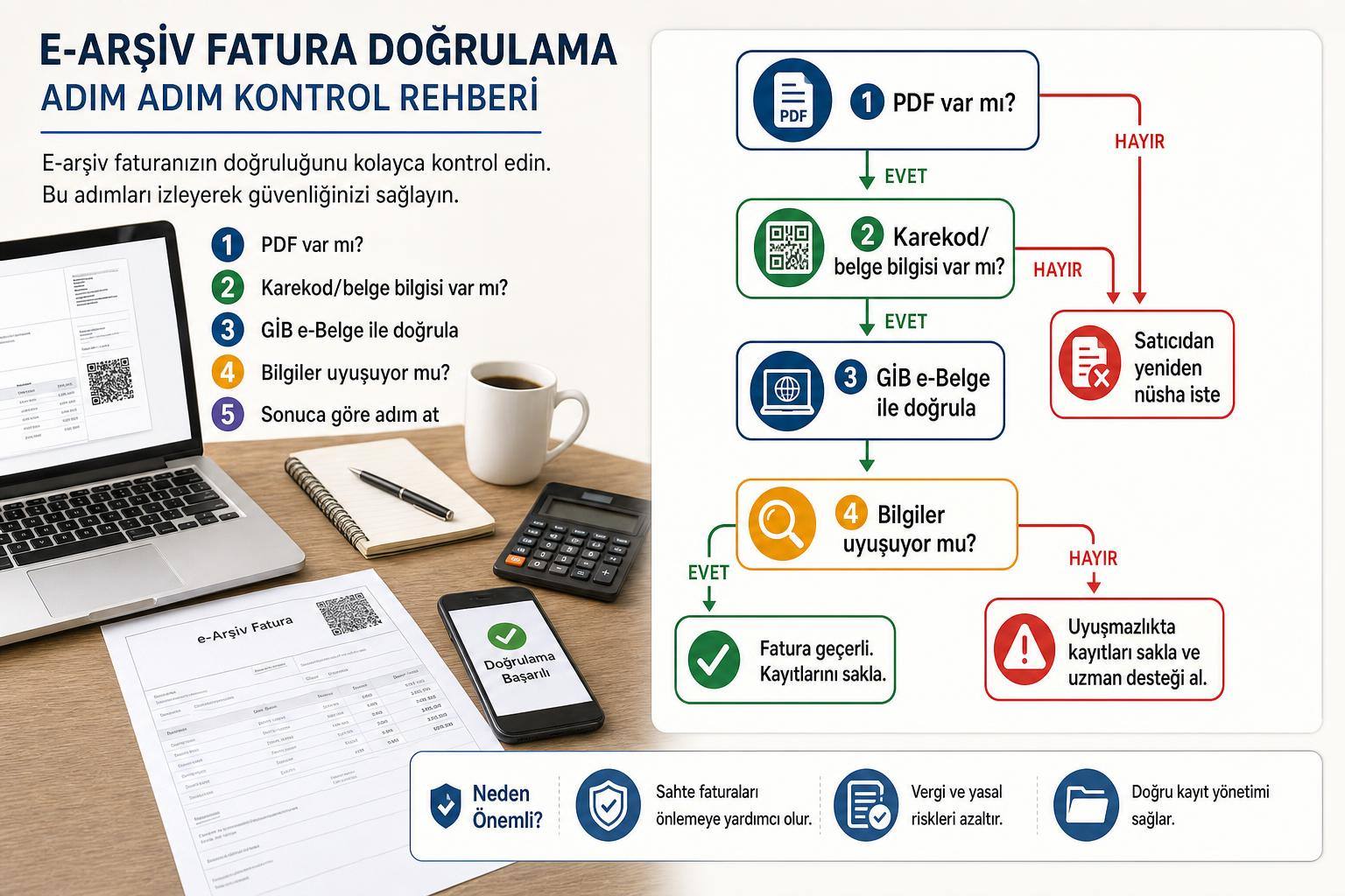 e-Arşiv Fatura Nasıl Sorgulanır? GİB Fatura Doğrulama, Belge İndirme ve Sahte Fatura Kontrolü 2 e-Arşiv fatura sorgulama hakkında görsel özet