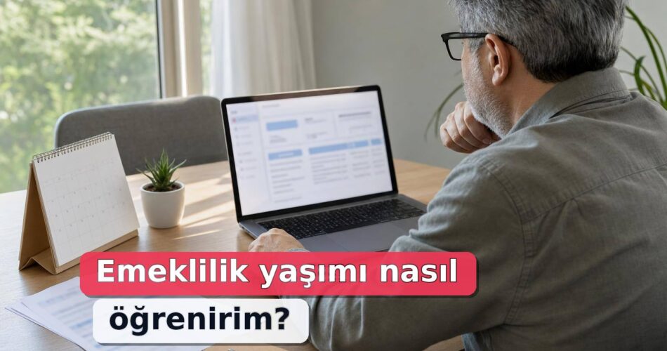 Ne Zaman Emekli Olurum? e-Devlet, SGK Hizmet Dökümü ve Prim Günüyle Emeklilik Hesabı 1 Dizüstü bilgisayarda emeklilik sorgulamasını inceleyen kişinin yanında SGK hizmet dökümü ve takvim