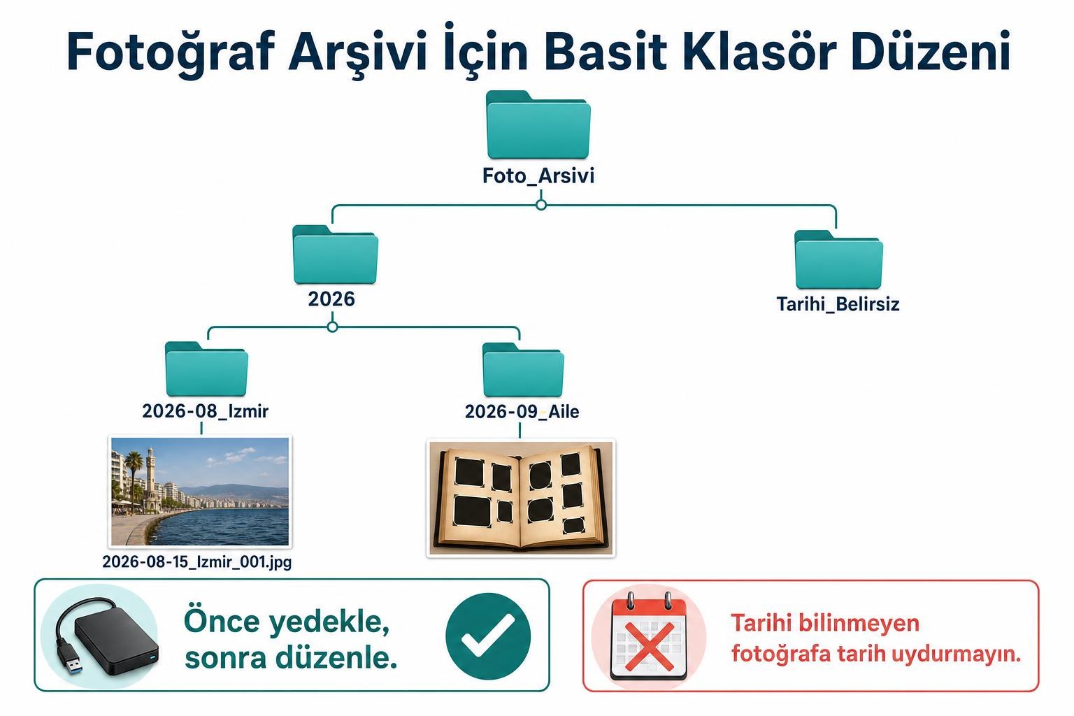Fotoğraf Arşivinizi Düzenlemenin 5 Yolu 4 Foto_Arsivi altında yıl, etkinlik ve tarihi belirsiz fotoğraflar için örnek klasör ağacı