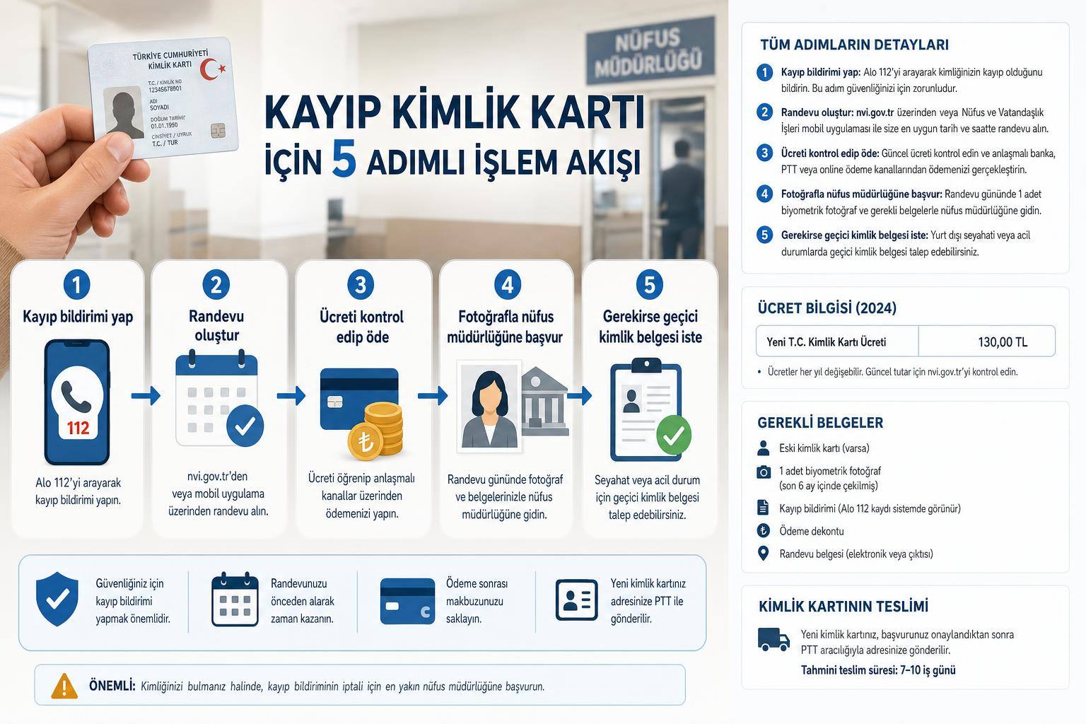 Kimlik Kartımı Kaybettim: Kayıp Bildirimi, Randevu, Ücret ve Yeni Kimlik Başvurusu 2 kimlik kartımı kaybettim ne yapmalıyım hakkında görsel özet