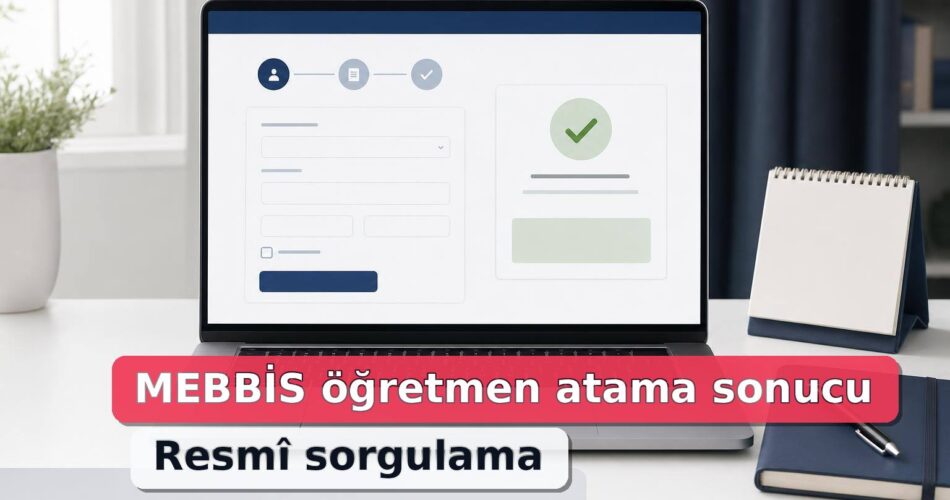 MEBBİS Öğretmen Atama Sonucu Nasıl Öğrenilir? 2026 Sonuç Sorgulama Adımları 1 Dizüstü bilgisayarda kişisel veri içermeyen MEBBİS öğretmen atama sonucu sorgulama akışı