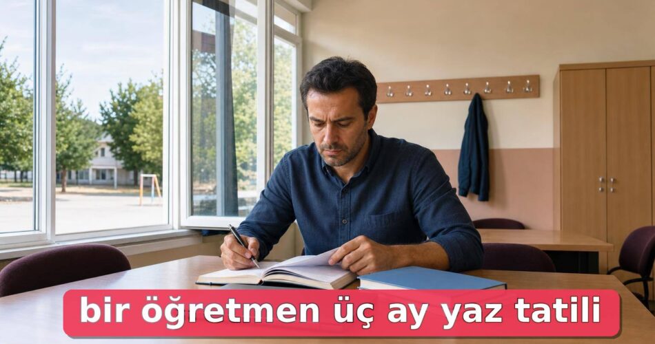 Öğretmenler Yaz Tatilinde Ne Yapar? Mesleki Çalışma, Hazırlık ve İzin Süreci 1 Yaz tatilinde öğretmen, boş okulun öğretmenler odasında yeni dönem planlarını inceliyor.