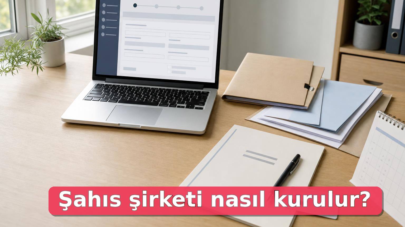Ev ofisinde şahıs şirketi kuruluşu için belgeler, dizüstü bilgisayar ve fatura klasörü