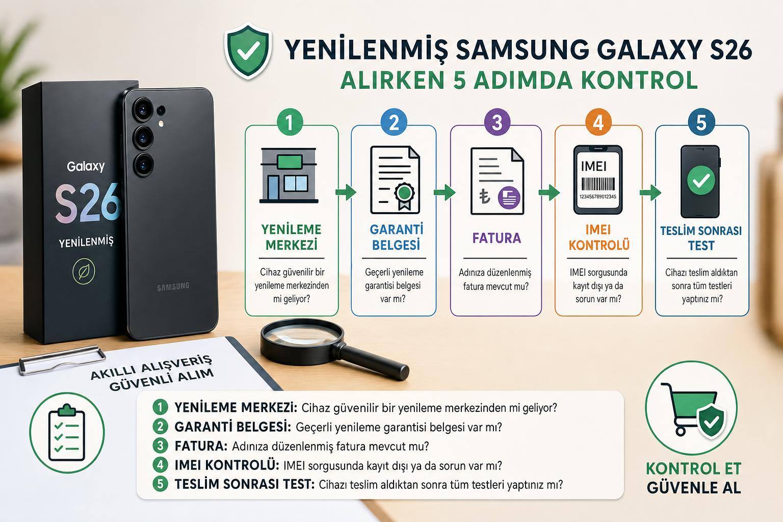 Samsung Galaxy S26 Yenilenmiş Telefon Programı Nedir? Alırken Nelere Dikkat Edilmeli? 2 samsung galaxy s26 hakkında görsel özet