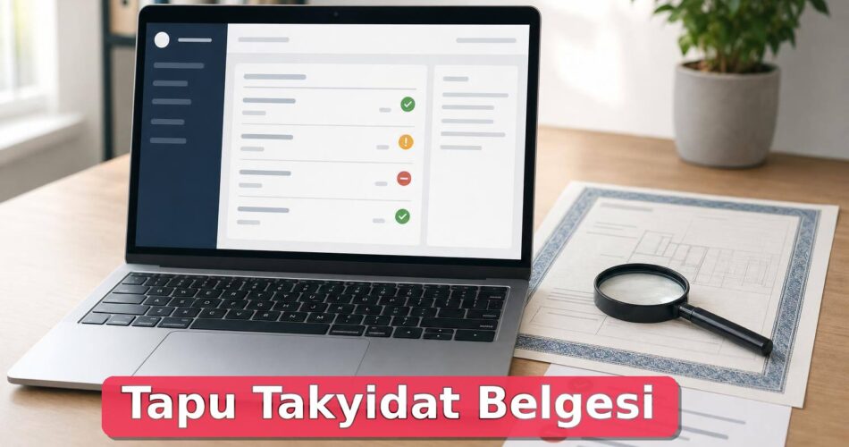 Tapu Takyidat Belgesi Nasıl Alınır? İpotek, Haciz, Şerh ve Beyanlar Nasıl Kontrol Edilir? 1 Tapu takyidat belgesinde ipotek, haciz ve şerh kontrolünü temsil eden masaüstü sahnesi