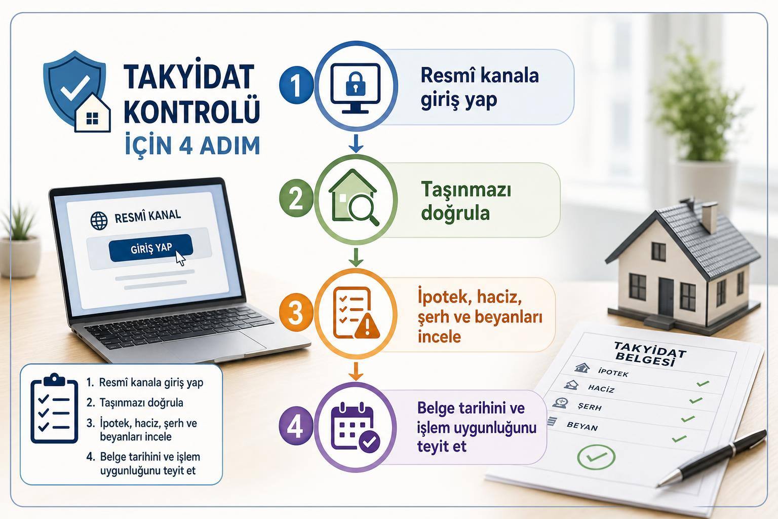 Tapu Takyidat Belgesi Nasıl Alınır? İpotek, Haciz, Şerh ve Beyanlar Nasıl Kontrol Edilir? 2 tapu takyidat belgesi e devletten nasıl alınır hakkında görsel özet