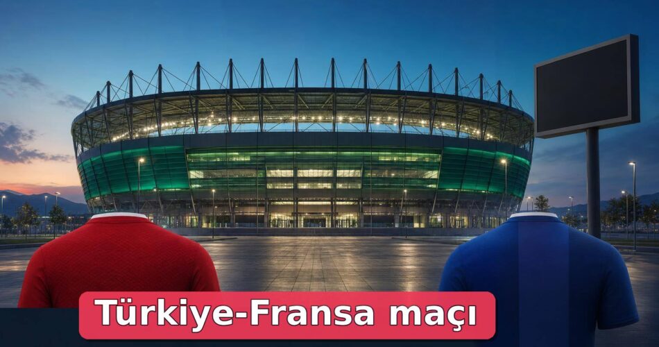 Türkiye-Fransa Maçının Saati ve Stadı Belli Oldu 1 Kocaeli Stadyumu önünde Türkiye ve Fransa renklerini temsil eden soyut forma siluetleri