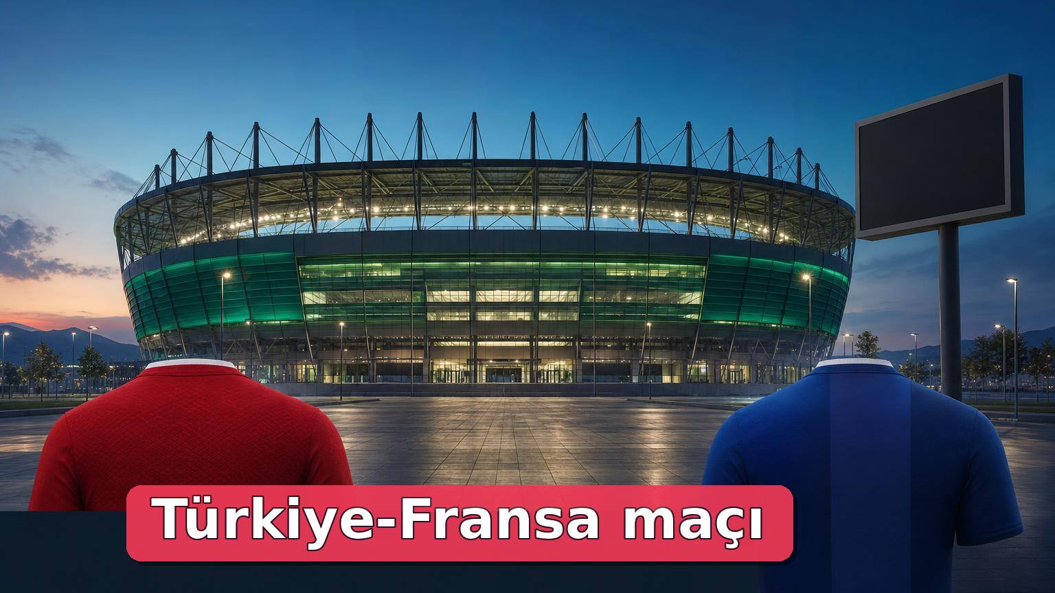 Kocaeli Stadyumu önünde Türkiye ve Fransa renklerini temsil eden soyut forma siluetleri