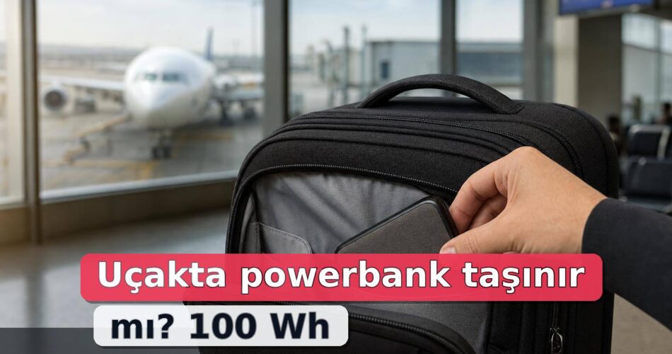 Uçakta Powerbank Taşınır mı? Kabin Bagajı, mAh Sınırı ve Havayolu Kontrol Rehberi 1 Kabin çantasının yan cebinde koruyucu kılıfa konmuş powerbank