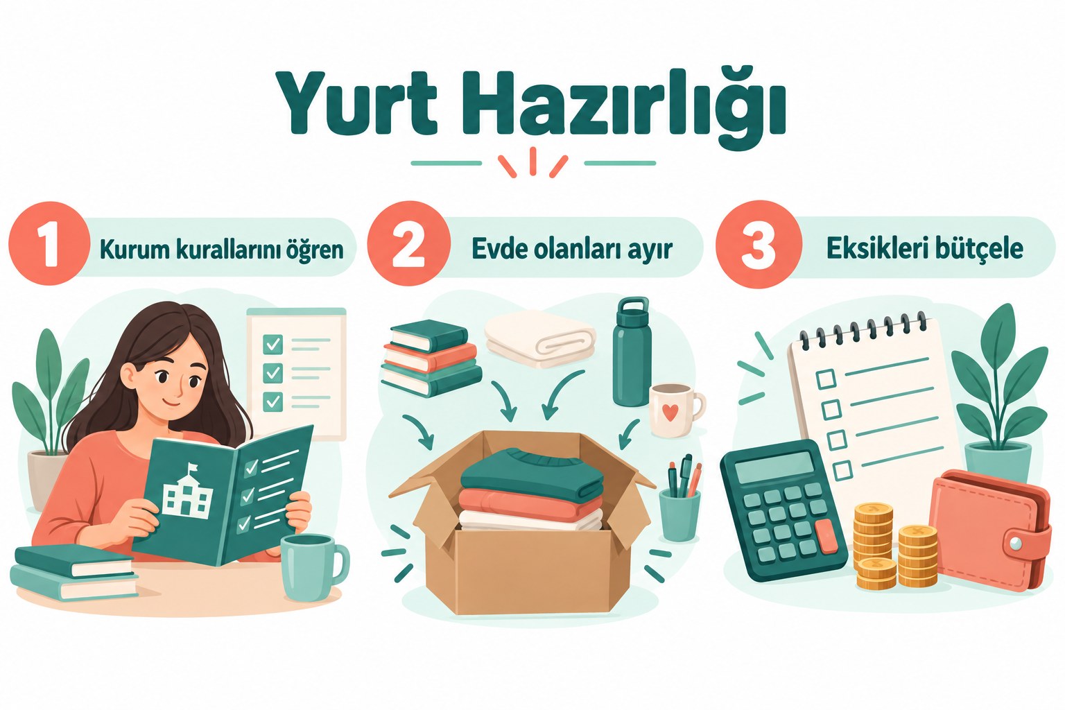 Yurda Giderken Alınacaklar Listesi: Eşya, İhtiyaç ve Bütçe Planı 2 Yurda Giderken Alınacaklar Listesi: Eşya, İhtiyaç ve Bütçe Planı için kontrol adımları